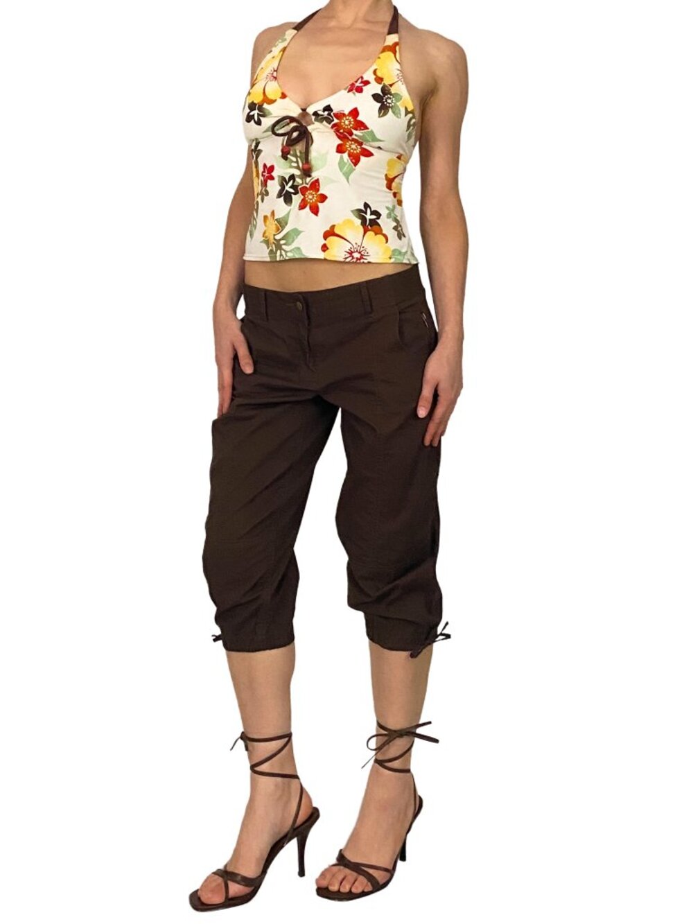 2000s dots brown capris